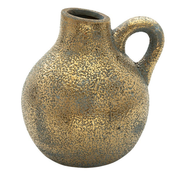 Vaso Decorativo a Forma di Brocca in Ceramica Color Oro