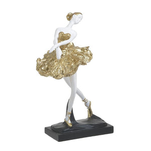 Statua Decorativa Ballerina in Resina Bianco Oro