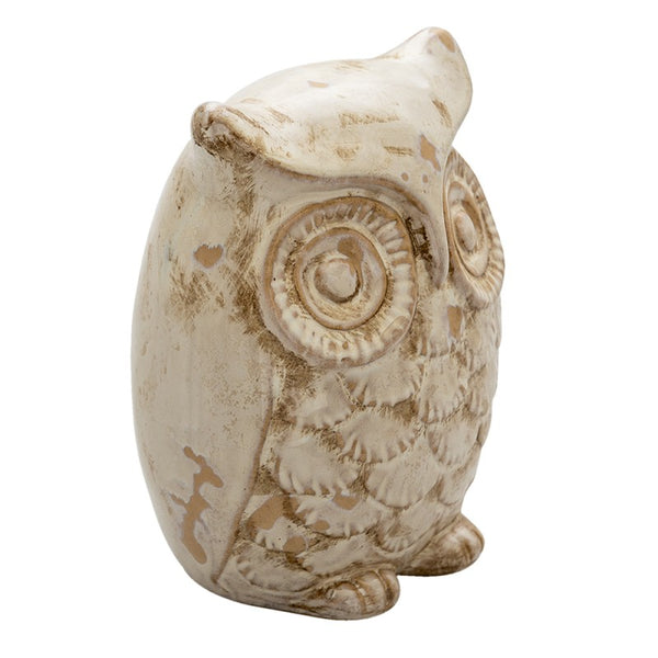 Statuetta Decorativa Gufo in Ceramica Beige 17 cm