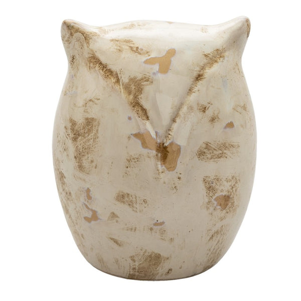 Statuetta Decorativa Gufo in Ceramica Beige 17 cm