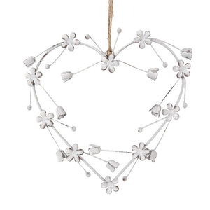 Pendente Decorativo a Forma di Cuore in Metallo Bianco 17 cm