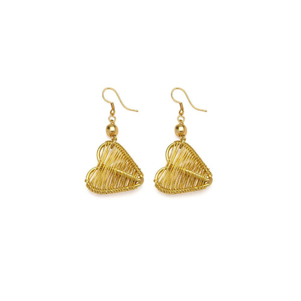 Orecchini Cuore micro filo in Ottone