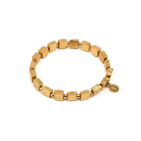 Bracciale Elastico con Cubi Grandi in Ottone Riciclato