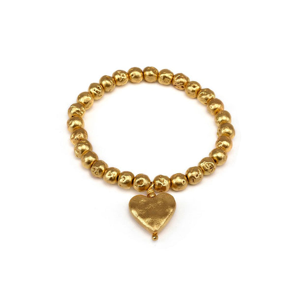 Bracciale Elastico con Cuore Pendente in Ottone Riciclato