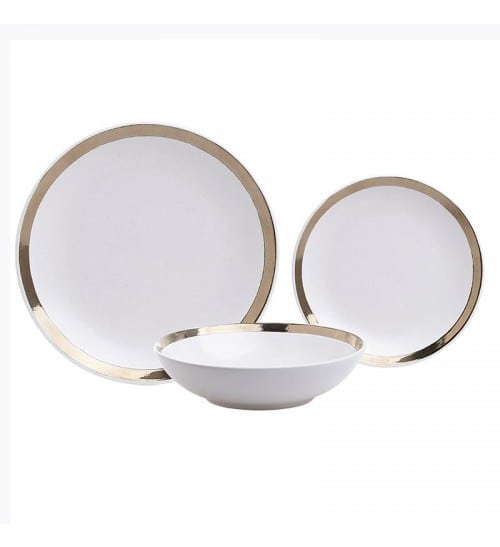 Servizio Piatti da Cena in Stoneware Bianco e Oro 18 pz