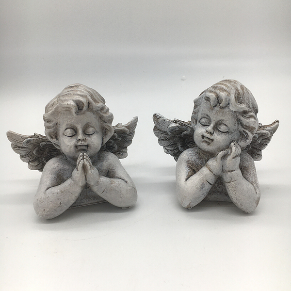 Set di 2 Piccole Statuette di Angeli in Resina