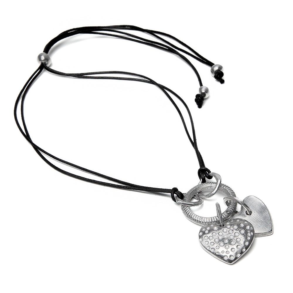 Collana Filo Pendente 2 Cuori Pois in Alluminio